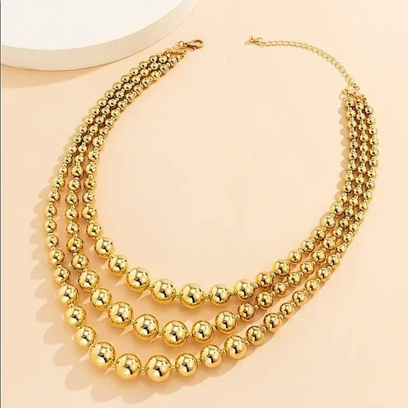 Beaded Multilayer Gold Plated Choker Necklace - Picture 4 of 8